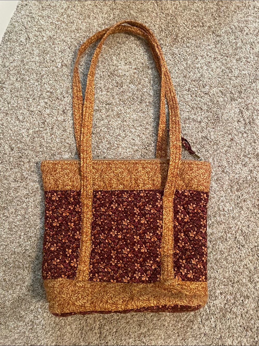 Floral Quilted Tote in Burgundy and Mustard